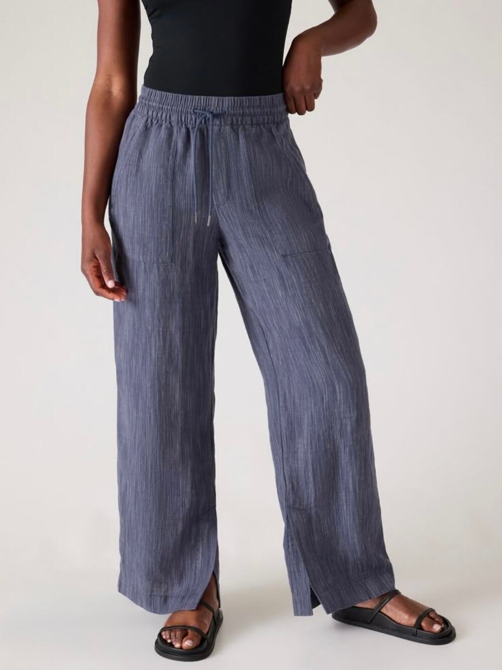 Athleta Women's Blue Retreat Linen High Rise Wide Leg Pants Size M